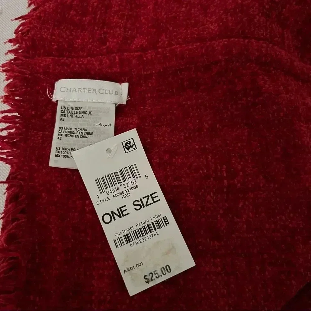 Charter Club Chenille Infinity Scarf Solid Red Woven Loop Fringed